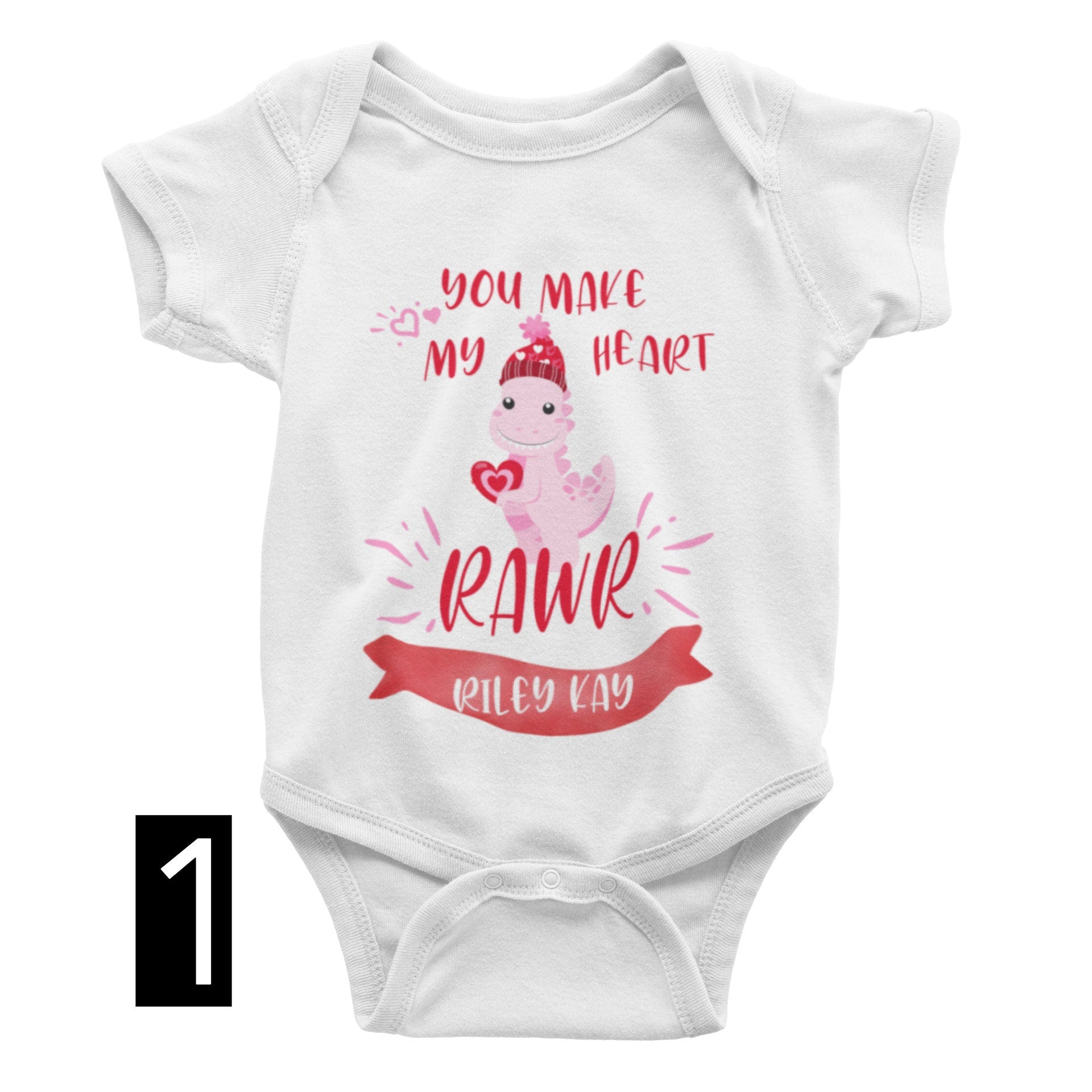 You Make my Heart RAWR Dinosaur Valentines Day Baby Bodysuit/ Onesie
