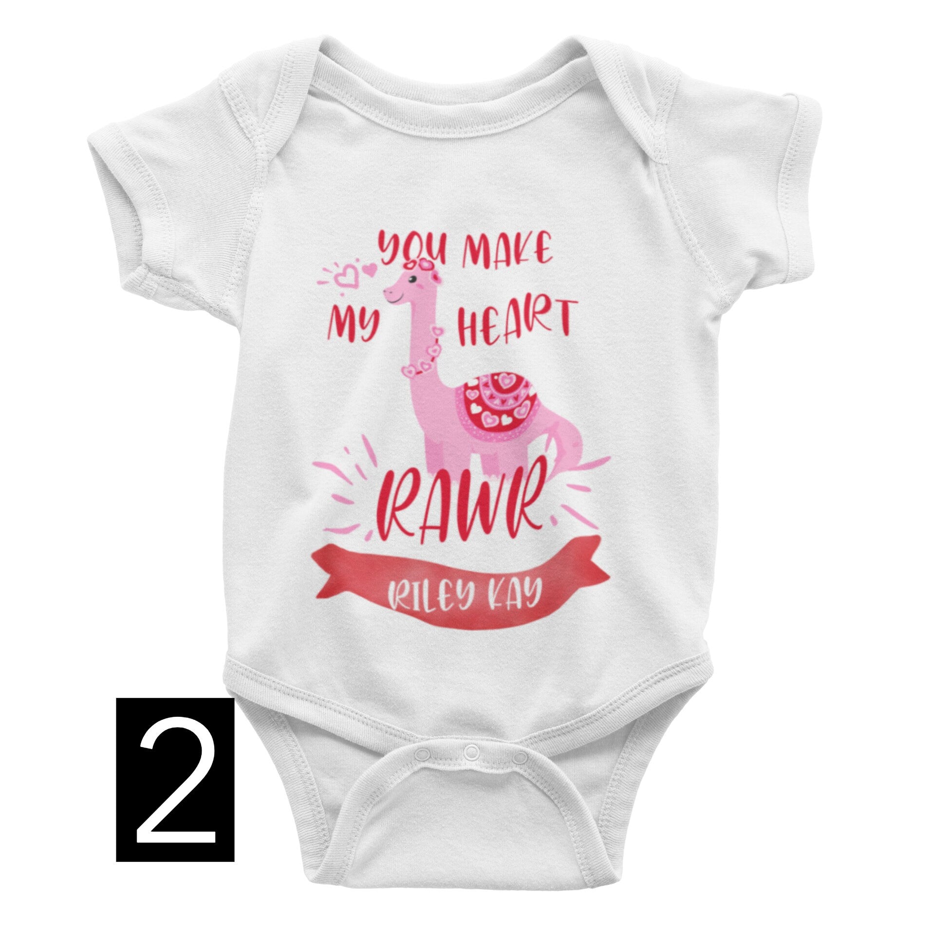 You Make my Heart RAWR Dinosaur Valentines Day Baby Bodysuit/ Onesie