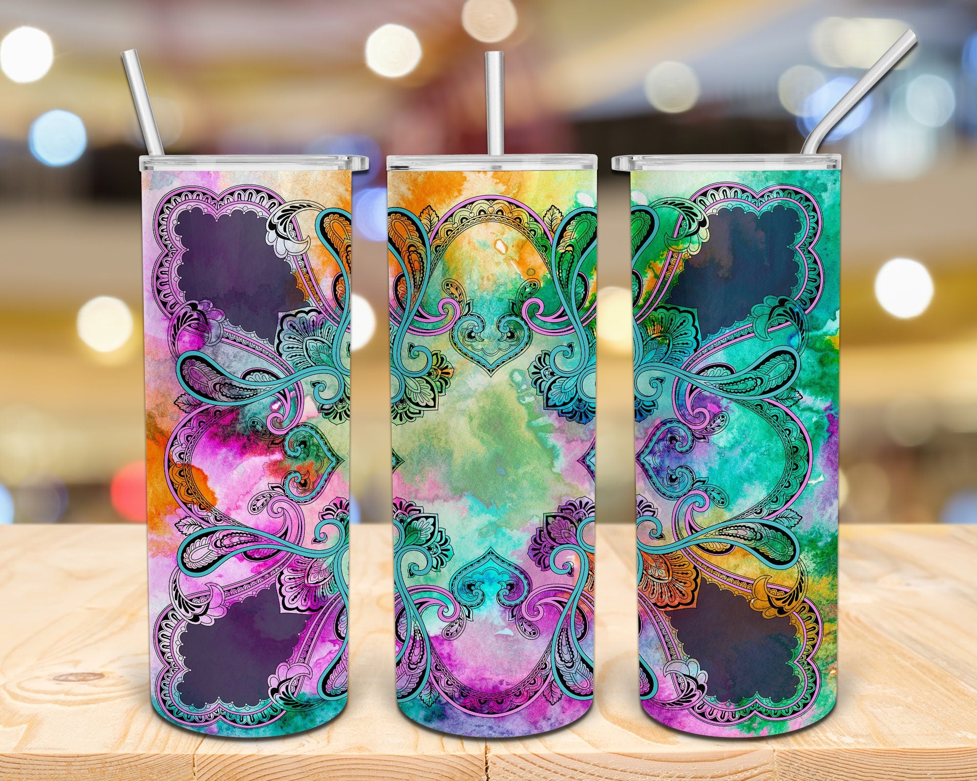Colorful Paisley Personalized 20 oz skinny Tumbler