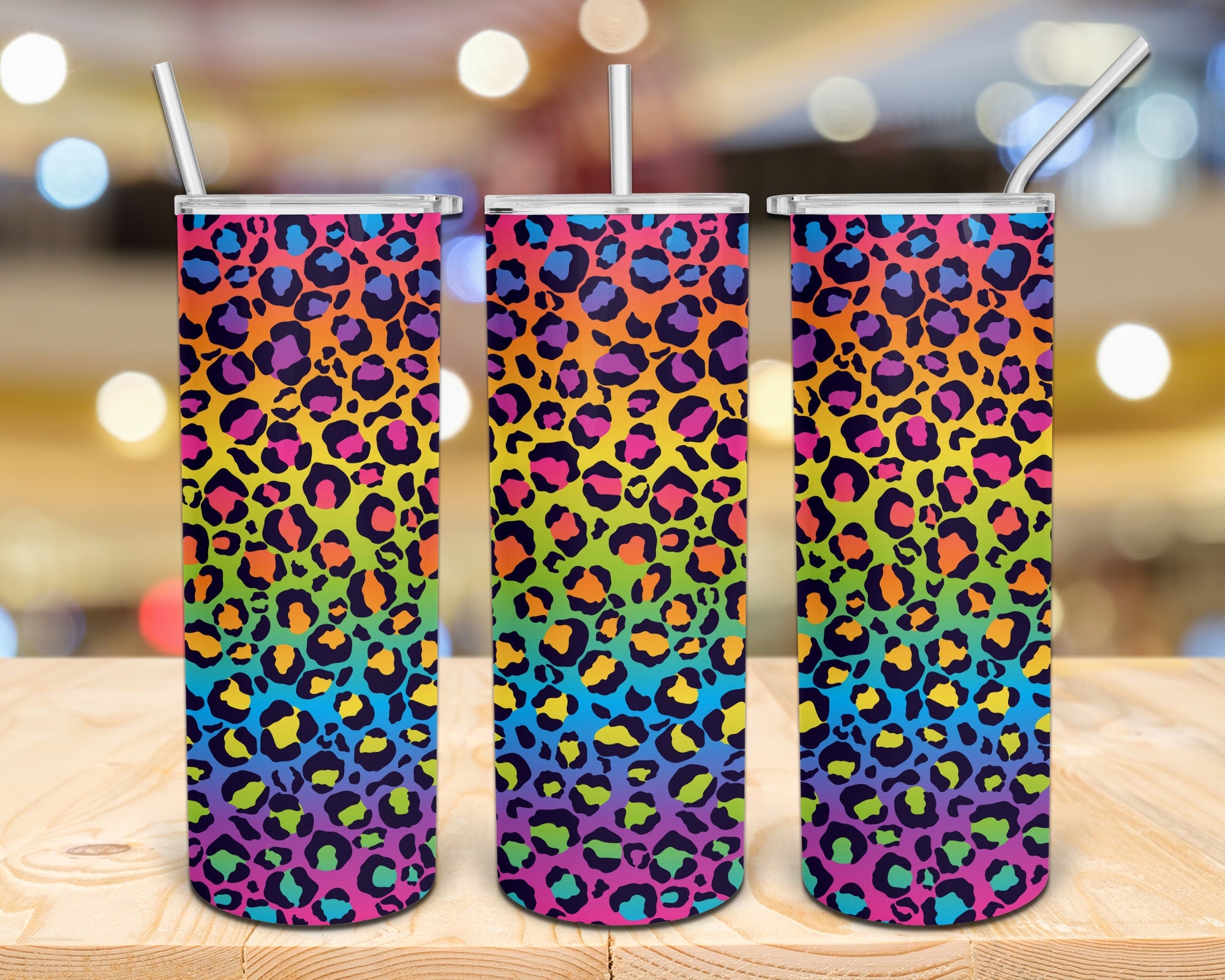 Rainbow Animal Print Personalized 20 oz skinny Tumbler