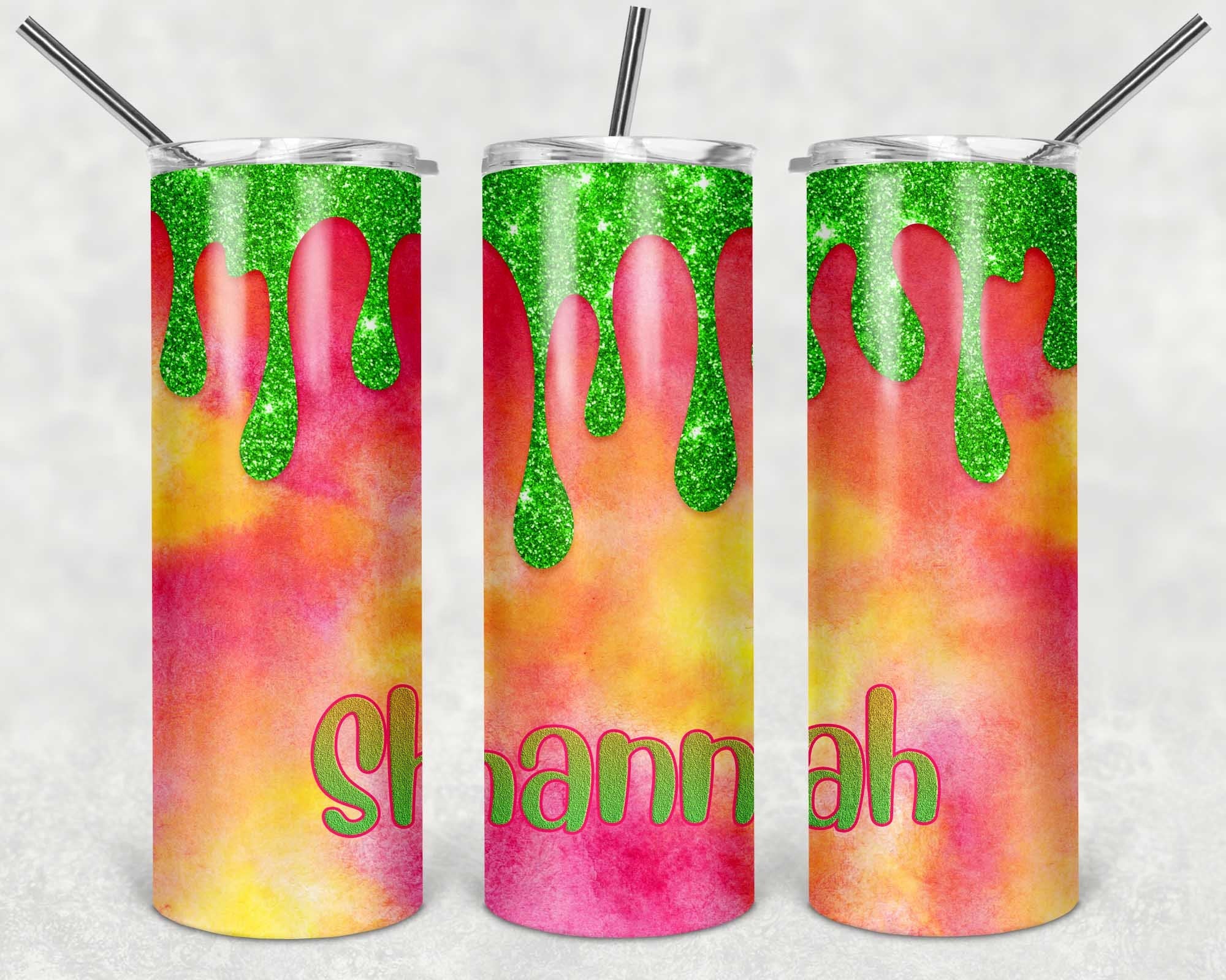 Green pink and yellow drip Personalized 20 oz skinny Tumbler