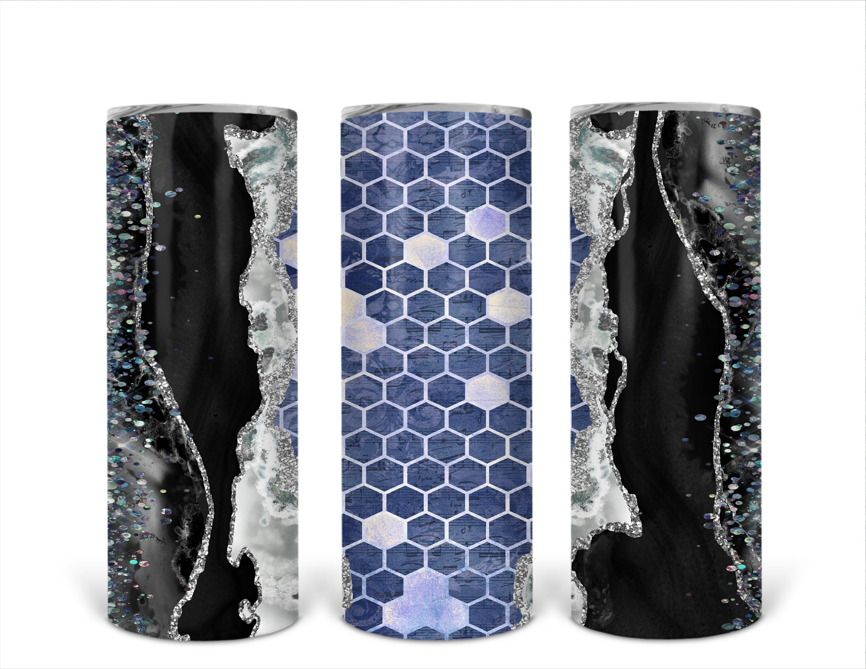 Blue Bee Comb Wrap 20 oz skinny Tumbler