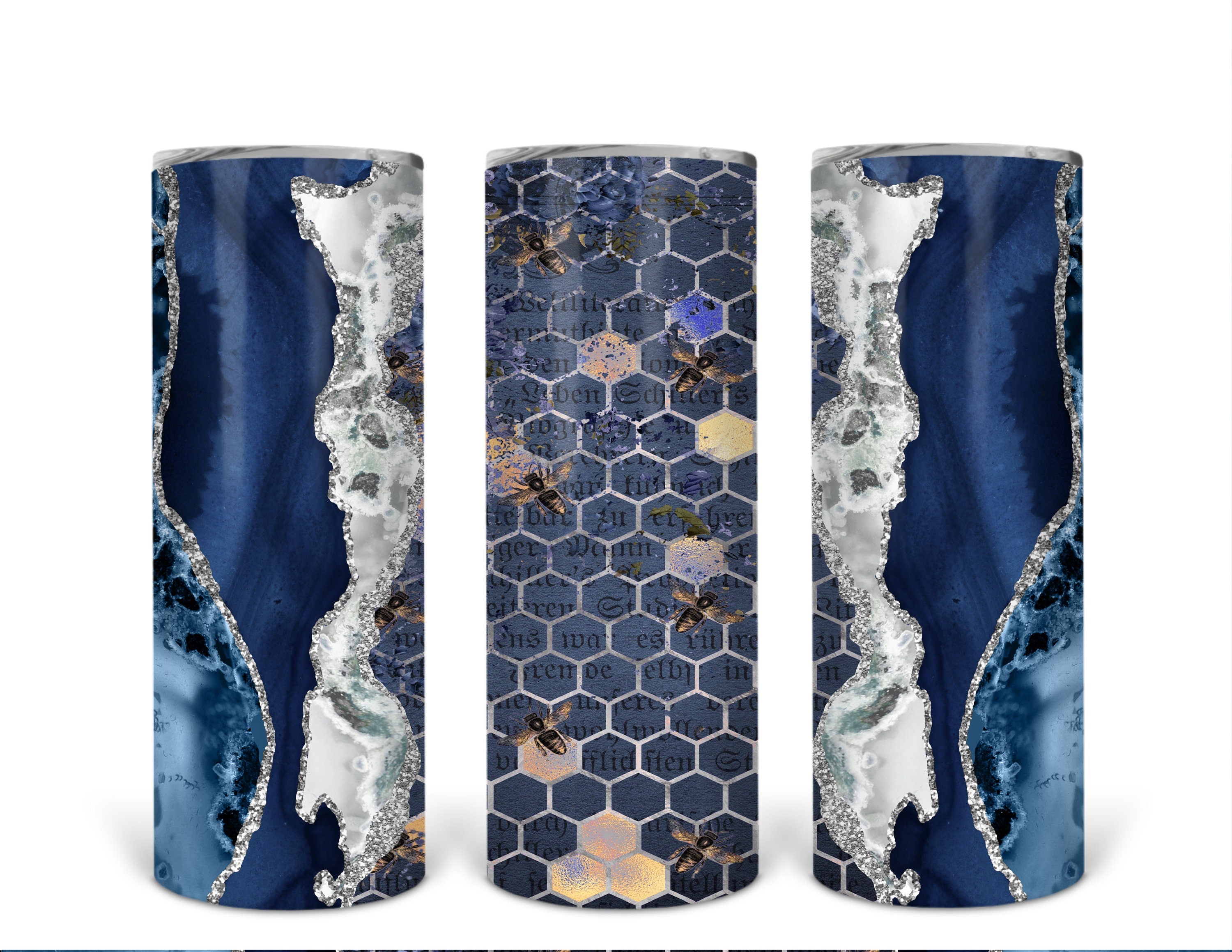 Blue and White Honey Comb Wrap 20 oz skinny Tumbler