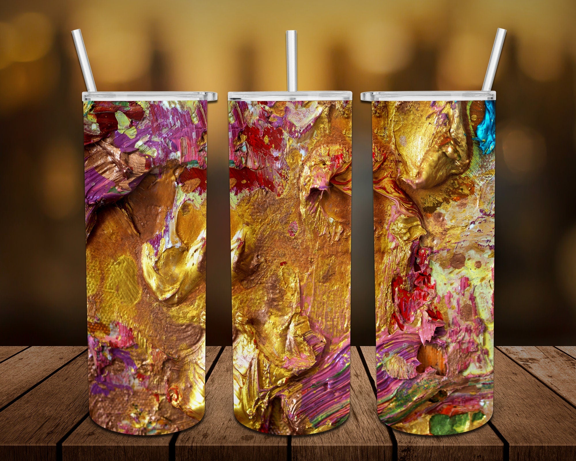 Pink and Gold Oil Paint Personalized 20 oz skinny Tumbler