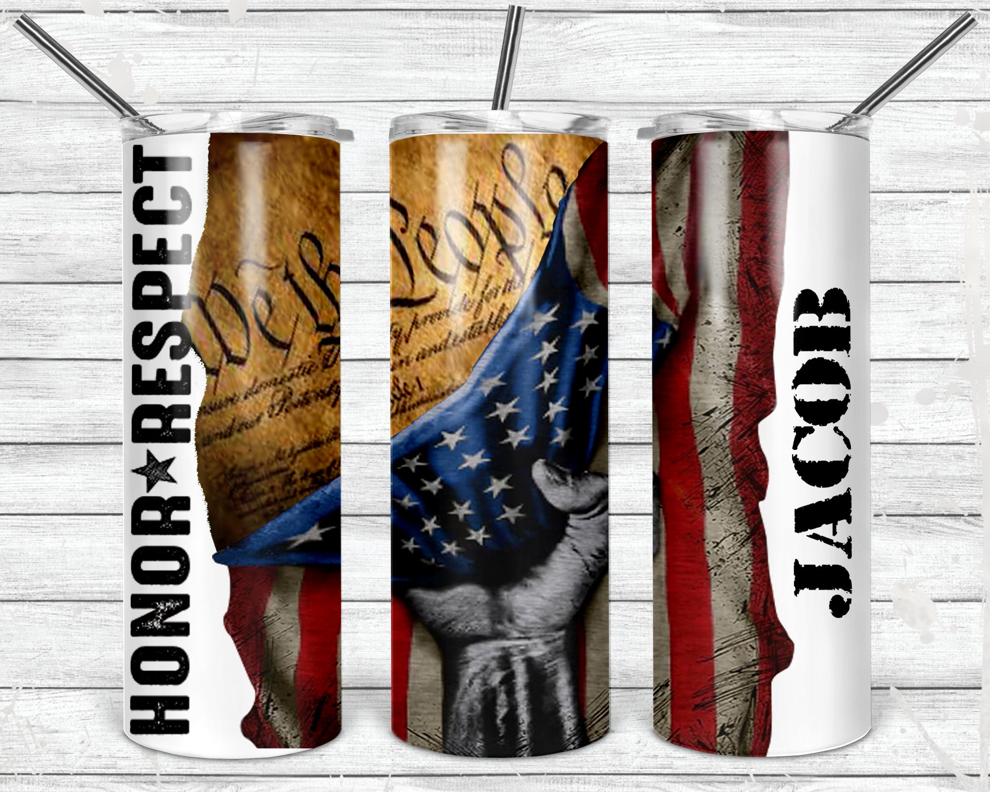We the People Constitution and Flag Personalized 20 oz skinny Tumbler