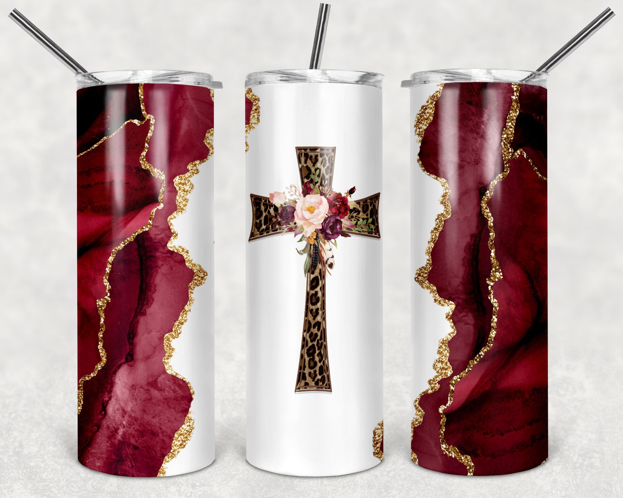 Ruby Leopard Cross Personalized 20 oz skinny Tumbler