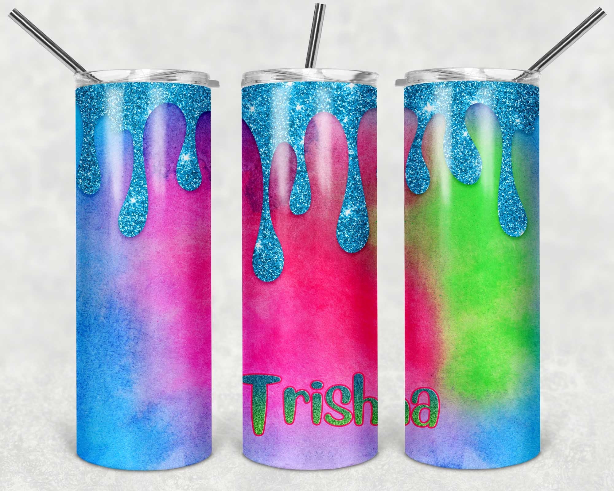Pink green and blue drip Personalized 20 oz skinny Tumbler