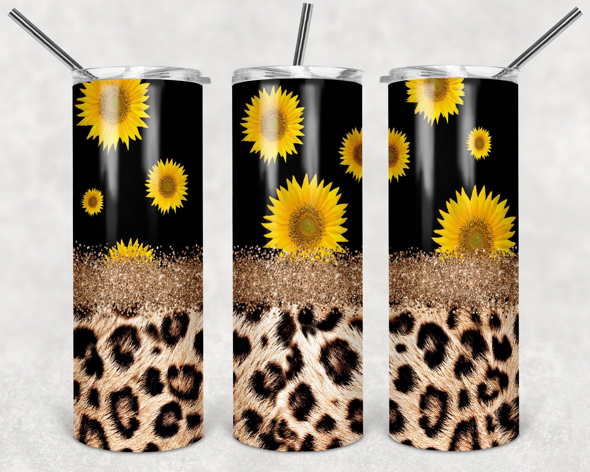 Sunflowers and Cheetah Personalized 20 oz skinny Tumbler