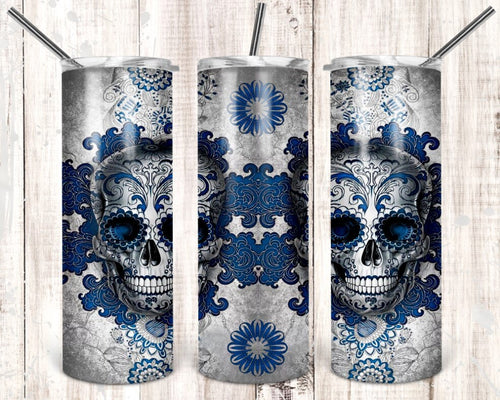 Blue Sugar Skull Personalized 20 oz skinny Tumbler
