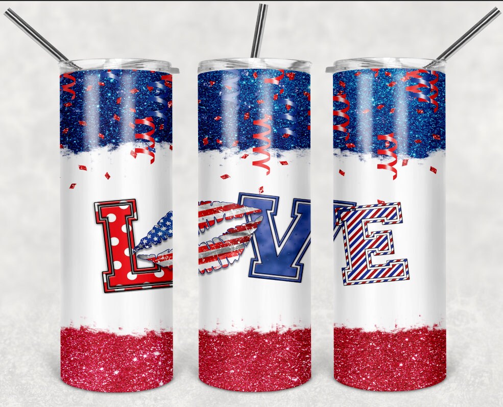 Patriotic Red White and Blue Personalized 20 oz skinny Tumbler