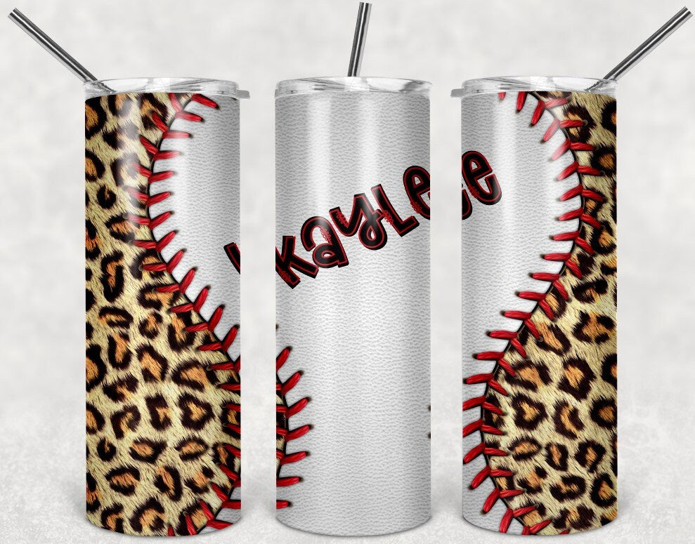 Leopard Baseball Personalized 20 oz skinny Tumbler