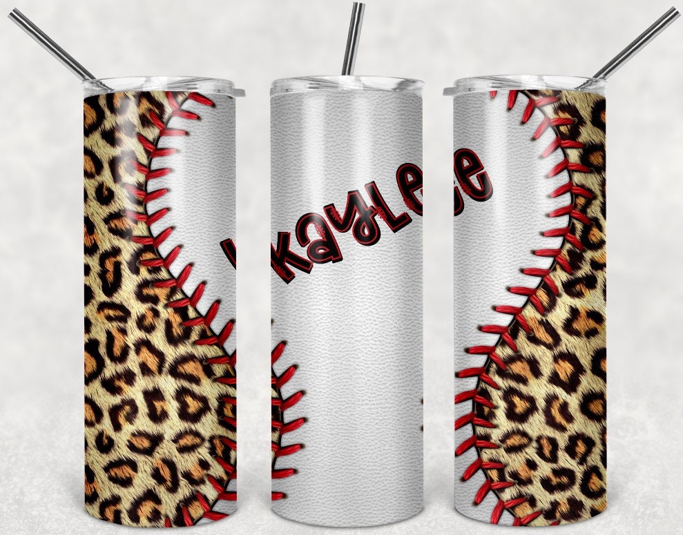 Leopard Baseball Personalized 20 oz skinny Tumbler
