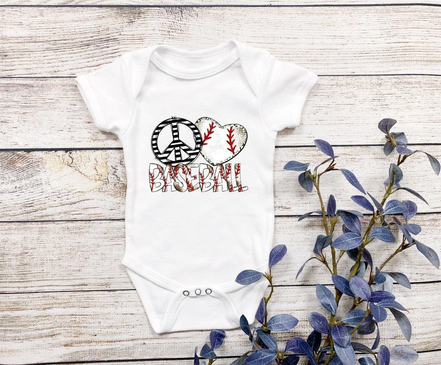 Peace Love Baseball Baseball Baby Bodysuit/ Onesie