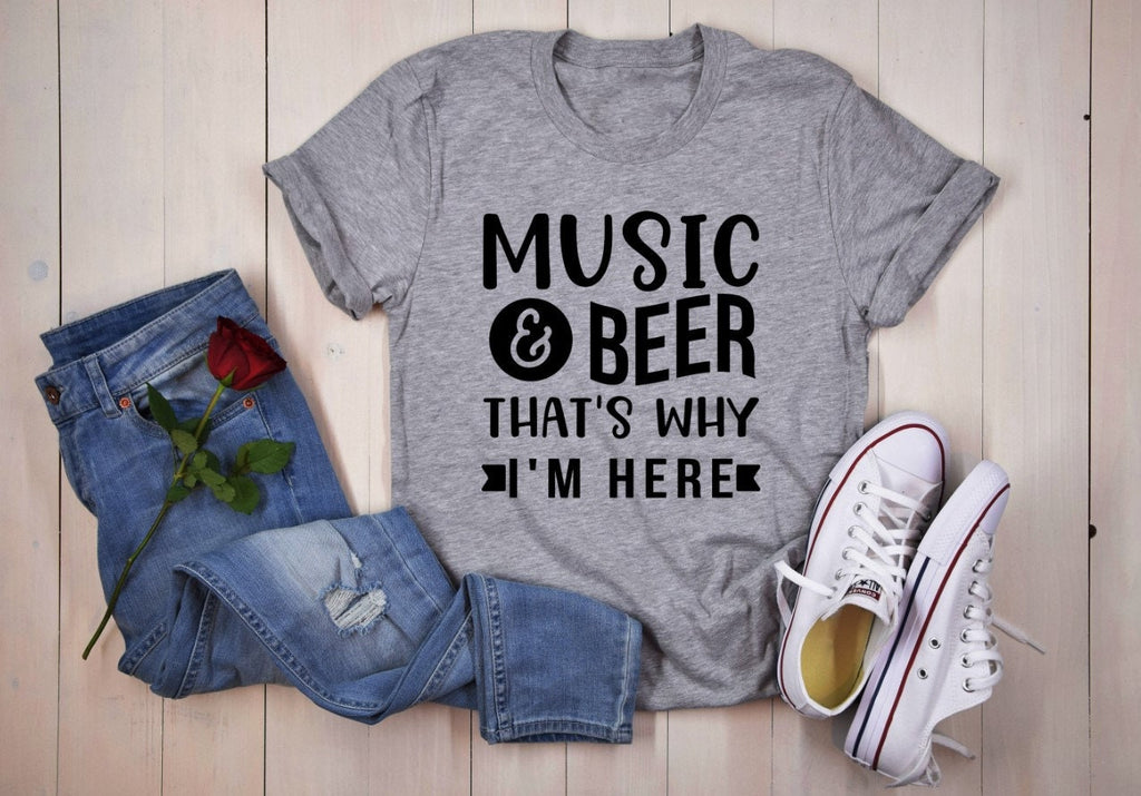 Music and Beer that's why I am here. We offer this as a dye sublimation on grey or DTF on all other colors. The Big Man Designs