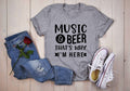 Music and Beer that's why I am here. We offer this as a dye sublimation on grey or DTF on all other colors. The Big Man Designs