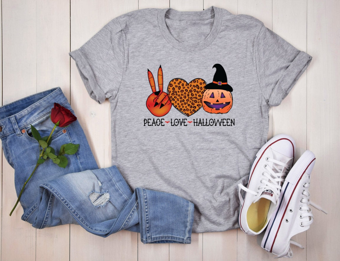 Peace Love Halloween Pumpkin Halloween Shirt