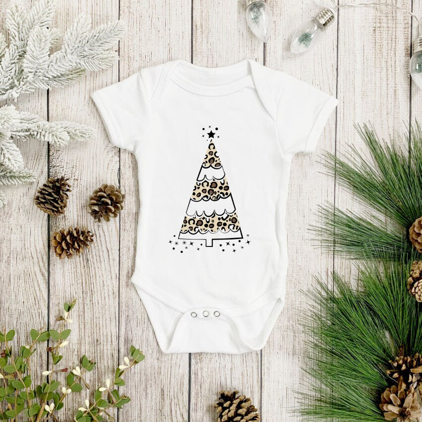 Leopard Christmas Tree Christmas Baby Bodysuit/ Onesie