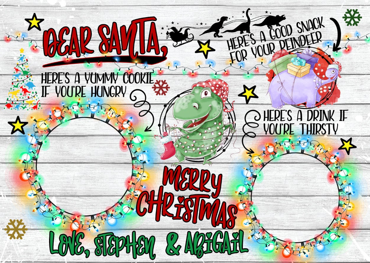 Dear Santa Dinosaur Personalized Cookie Tray | Santa Cookie Plate | Glass Cutting Board | Cutting Boards | Cutting Board Personalized