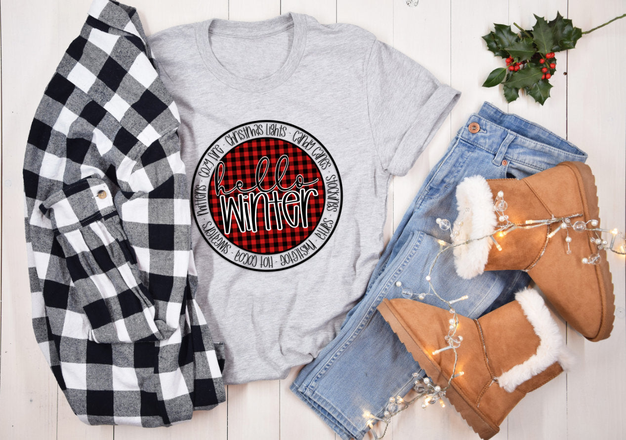 Hello Winter Circle Christmas T Shirt