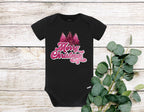 Merry Christmas Baby Onesie: Pink Trees, Black Gerber Onesie