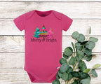 Merry & Bright Christmas Tree Baby Onesie, Hot Pink Gerber Brand