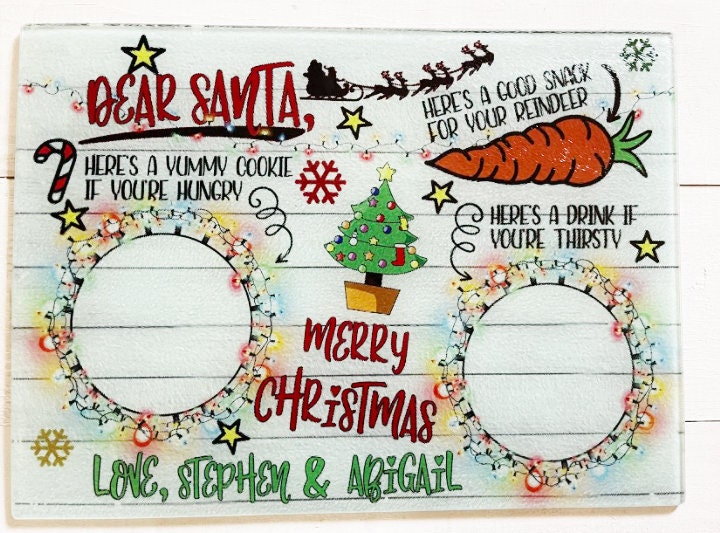 Christmas Snoopy Personalized Cookie Tray | Santa Cookie Plate | Glass Cutting Board | Cutting Boards | Cutting Board Personalized