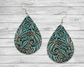 Turquoise and Brown Faux Leather Teardrop Earrings / Teardrop Dangle Earrings / Handmade Jewelry