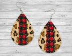 Leopard Red Plaid Teardrop Earrings / Teardrop Dangle Earrings / Handmade Jewelry