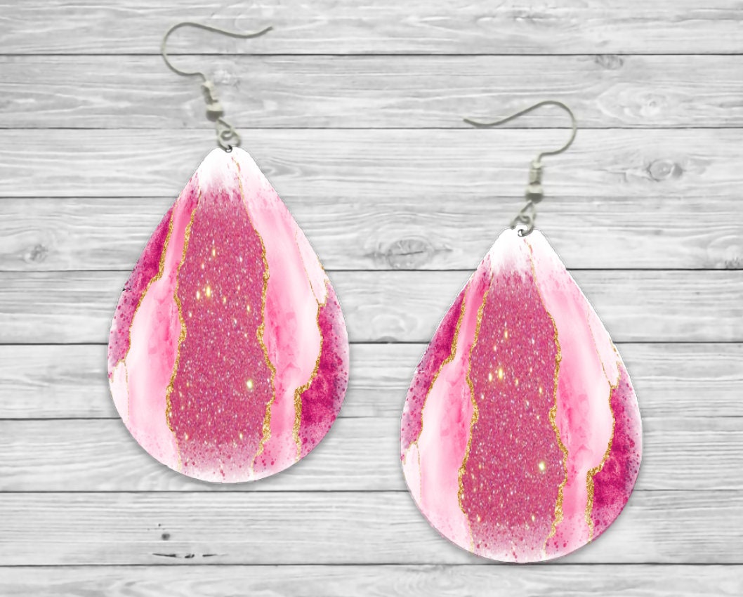 Pink Geode Teardrop Earrings / Teardrop Dangle Earrings / Handmade Jewelry