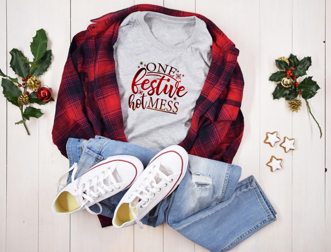 One Festive Hot Mess Holiday/ Christmas T Shirt