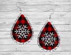 Buffalo Plaid Snowflake Christmas Teardrop Earrings / Teardrop Dangle Earrings / Handmade Jewelry