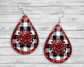 Black and White Plaid Snowflake Christmas Teardrop Earrings / Teardrop Dangle Earrings / Handmade Jewelry