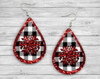 Black and White Plaid Snowflake Christmas Teardrop Earrings / Teardrop Dangle Earrings / Handmade Jewelry