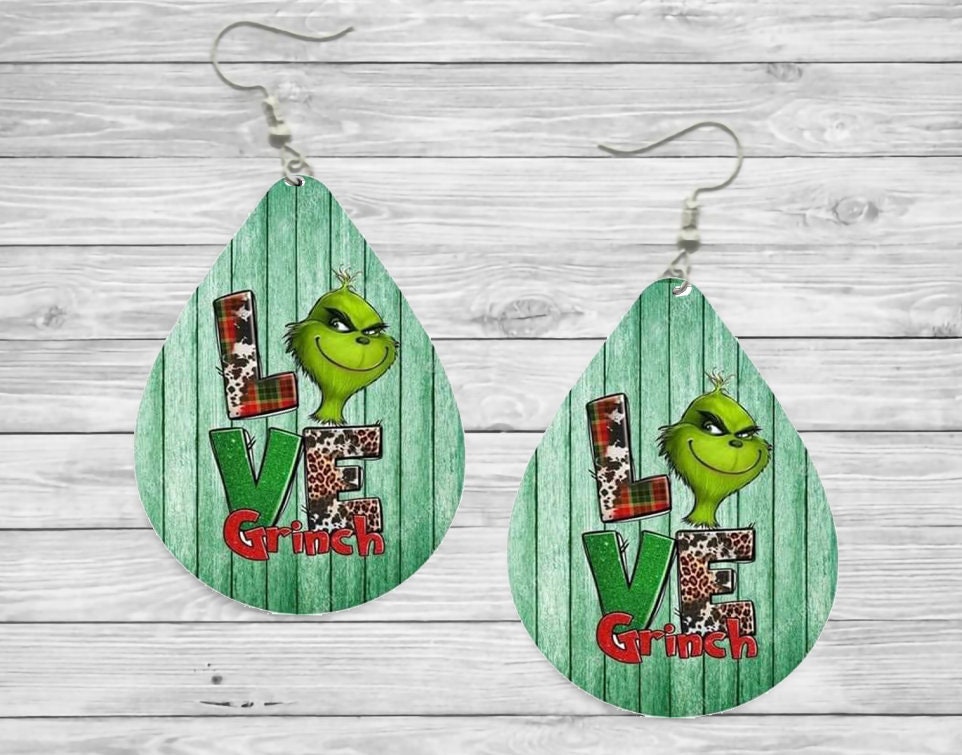 LOVE Grinch Christmas Teardrop Earrings / Teardrop Dangle Earrings / Jewelry