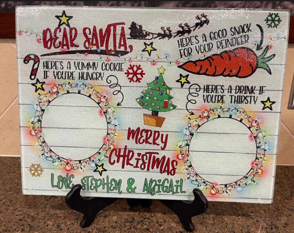 Christmas Snoopy Personalized Cookie Tray | Santa Cookie Plate | Glass Cutting Board | Cutting Boards | Cutting Board Personalized