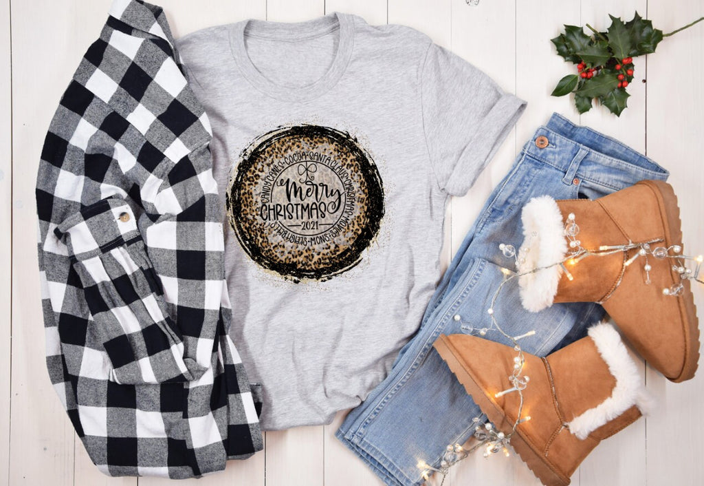 Merry Christmas Leopard Circle Christmas T Shirt