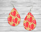 Red hears with gold Valentine's Day | LOVE Teardrop Earrings | Teardrop Dangle Earrings | Handmade | Jewelry