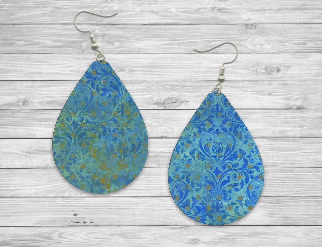 Vintage blue and rusty colored Teardrop Earrings / Teardrop Dangle Earrings / Jewelry