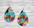 Blue Comic Teardrop Earrings / Teardrop Dangle Earrings / Jewelry
