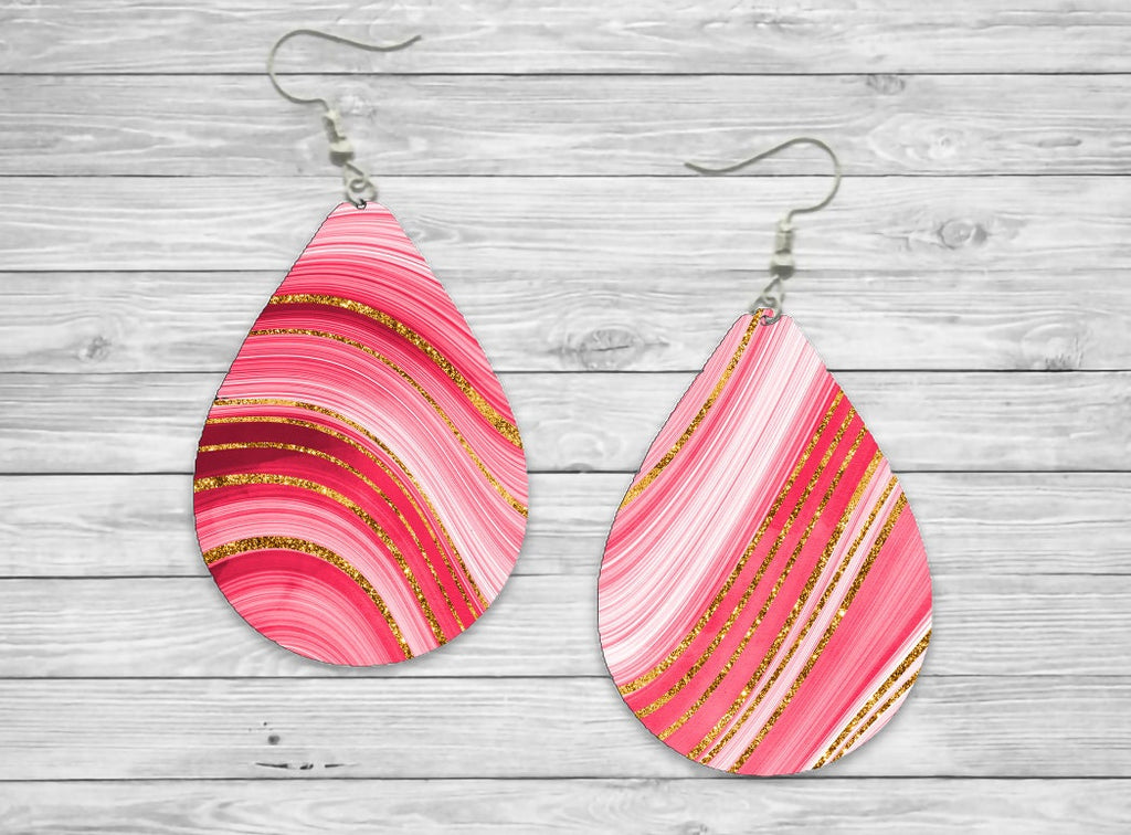 pink and gold agate Teardrop Earrings / Teardrop Dangle Earrings /Jewelry