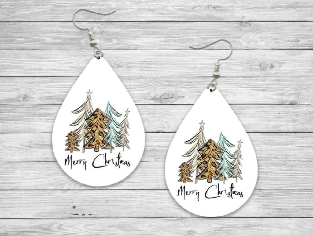 Sketched Christmas trees Teardrop Earrings / Teardrop Dangle Earrings / Jewelry