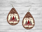 Merry Christmas Leopard Red Plaid Christmas Tree Teardrop Earrings / Teardrop Dangle Earrings / Jewelry