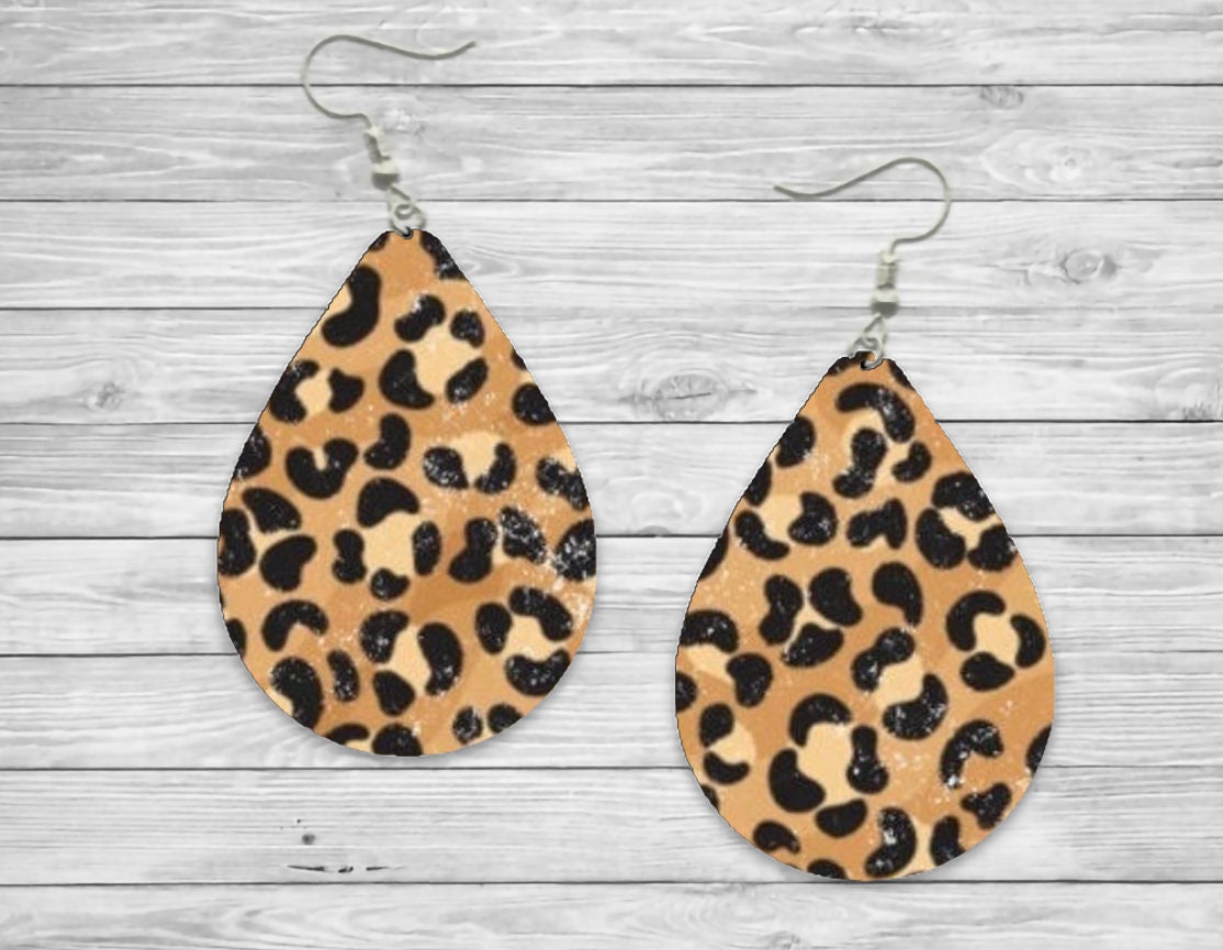 Leopard Print Teardrop Earrings / Teardrop Dangle Earrings / Jewelry