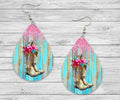 Turquoise Pink Wood Cowboy Boots Country Teardrop Earrings / Teardrop Dangle Earrings / Handmade Jewelry