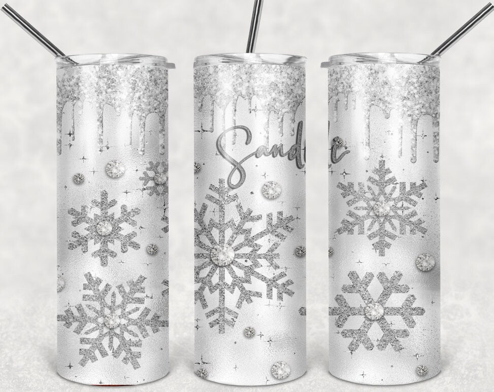 Snowflake Christmas Personalized 20 oz skinny Tumbler