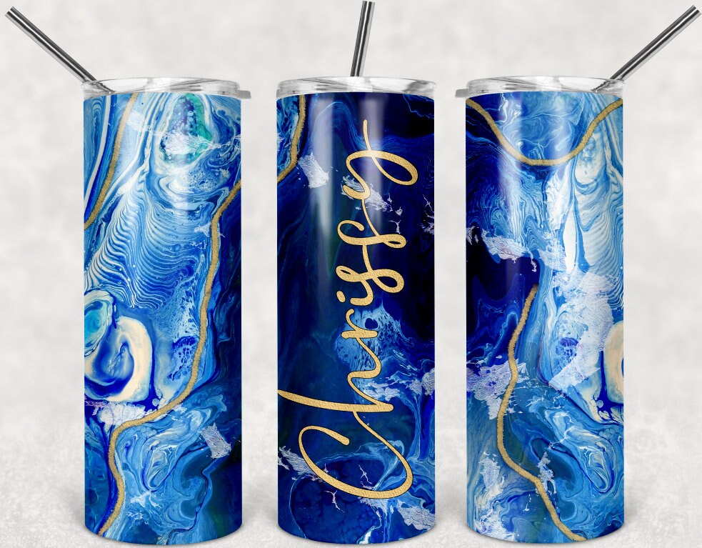Blue ocean agate Customized/ Personalized 20 oz skinny Tumbler