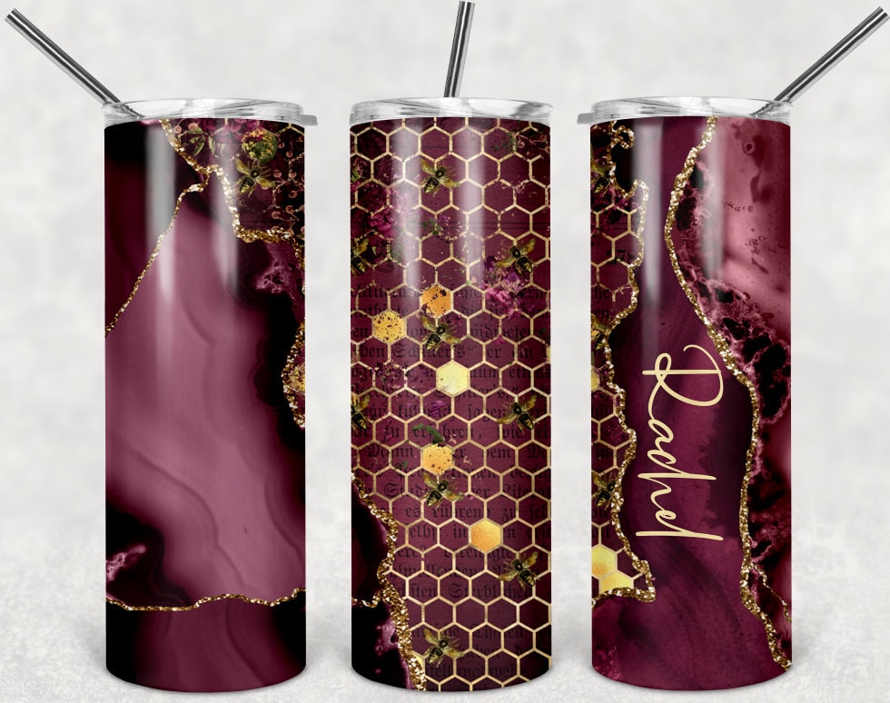 Personalized Ruby Bee Skinny Tumbler | Floral Stainless Steel Tumbler