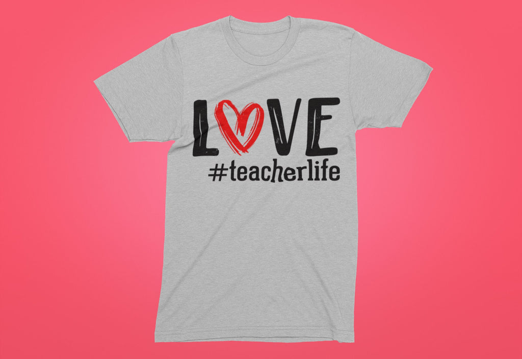 Love Teacher Life Valentine's Day T-Shirt | Bleached Heather Red
