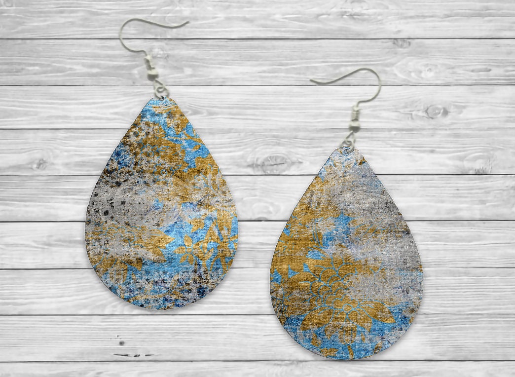 Vintage old blue and rust colored Teardrop Earrings / Teardrop Dangle Earrings / Jewelry