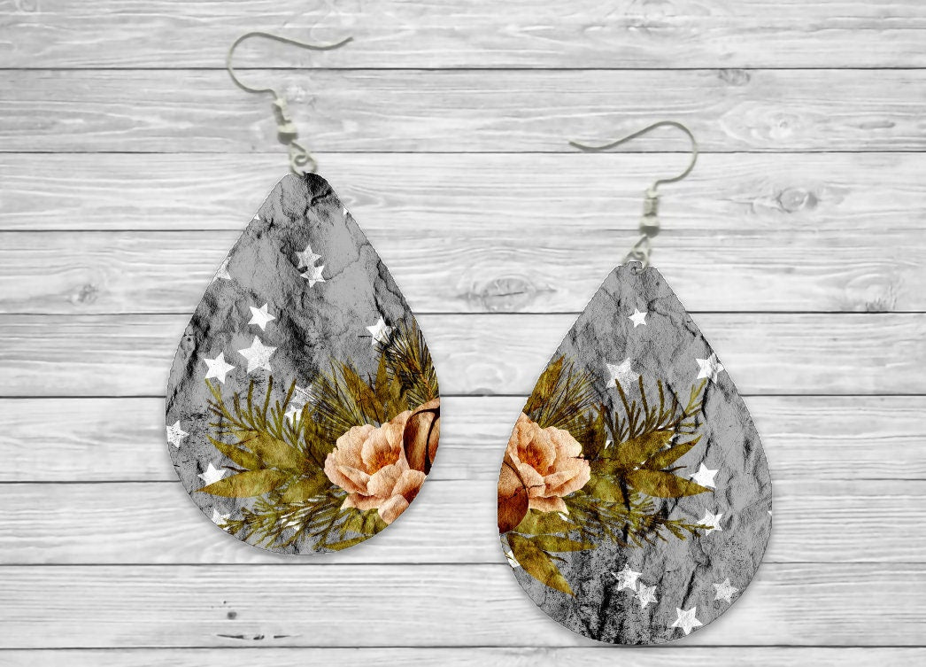 Celebrate Christmas grey Teardrop Earrings / Teardrop Dangle Earrings / Jewelry